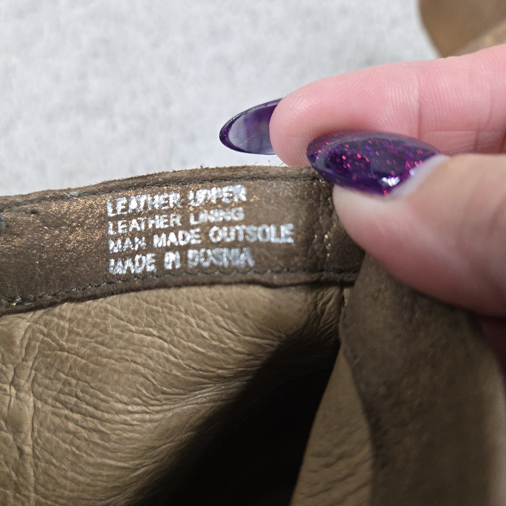 Miz Mooz Taupe Metallic Leather Peep-Toe Wedge Booties - Picture 5 of 10